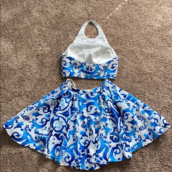 Blue and white two piece backless homecoming dress - Picture 2 of 2